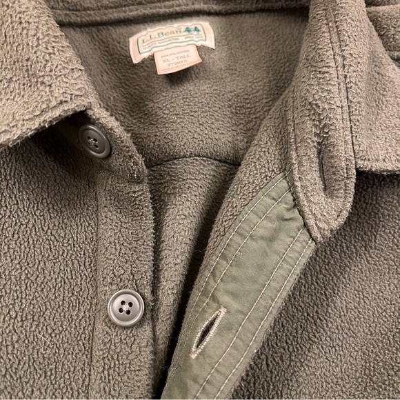 L.L. Bean Vintage Men’s Button Up Fleece Overshirt Army Green XL Tall - Picture 11 of 15
